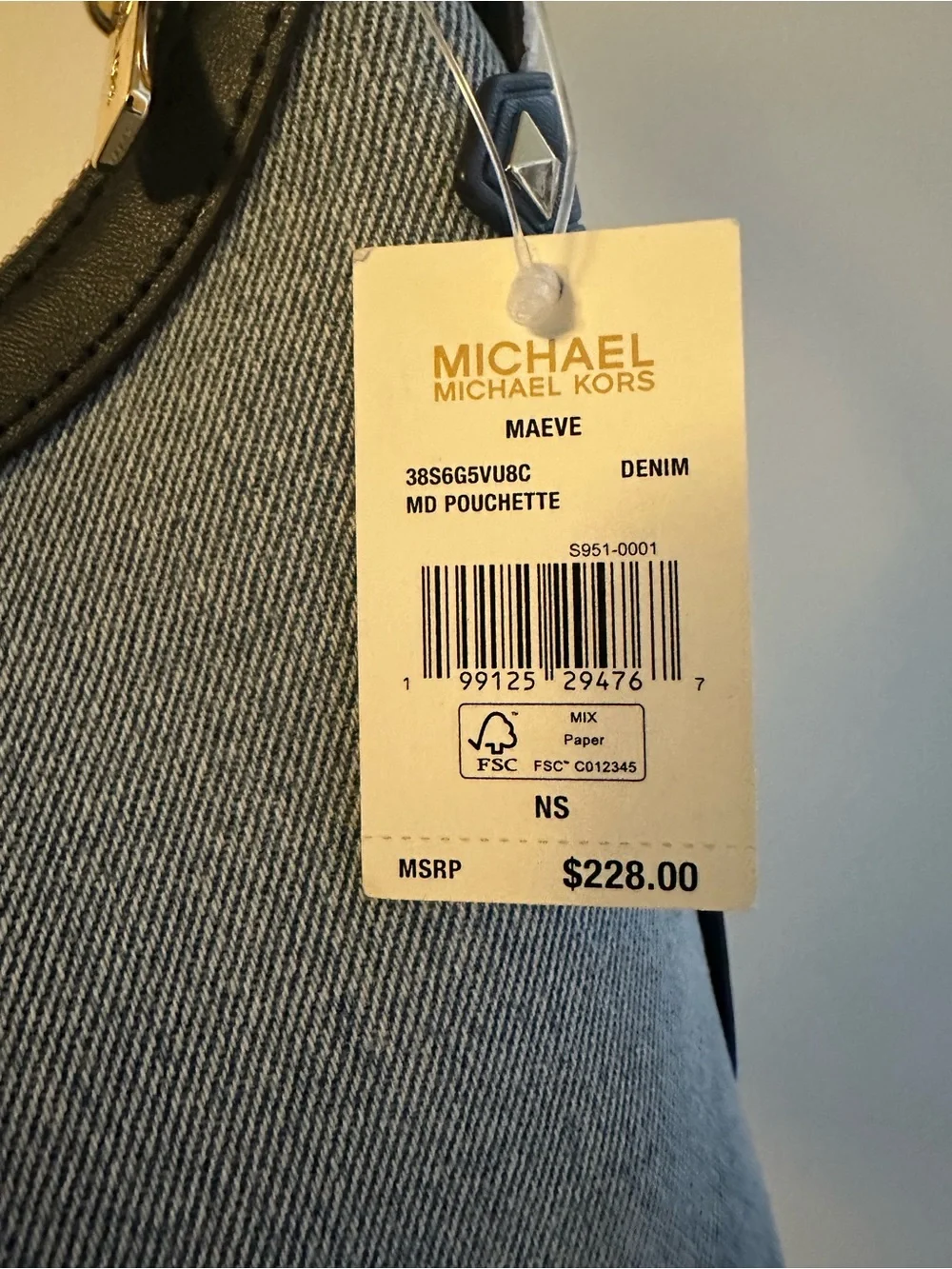 Michael Kors Light Blue Denim Shoulder Hobo Bag with Navy Leather Trim